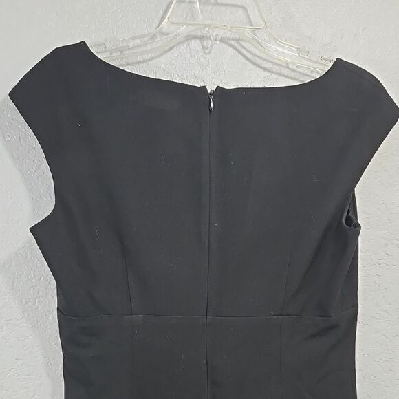 Calvin Klein Pleated Bust Sheath Dress Solid Black Cap Sleeves Career Office - Picture 7 of 8